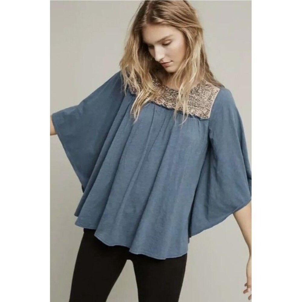 Deletta  Anthropologie Josephine Embellished Beaded Top Slate Womens XS